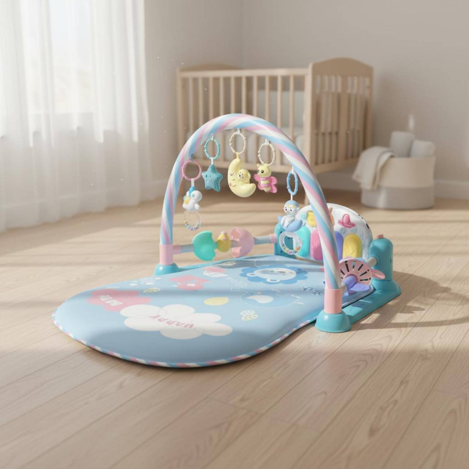 Baby Nursery Unisex - เปลเด็กอ่อนพร้อมฟังก์ชั่นดนตรีเปียโน เตียงเด็กแบบพับได้ สนามเด็กเล่นแบบพับได้ ปลอดภัย 4 in