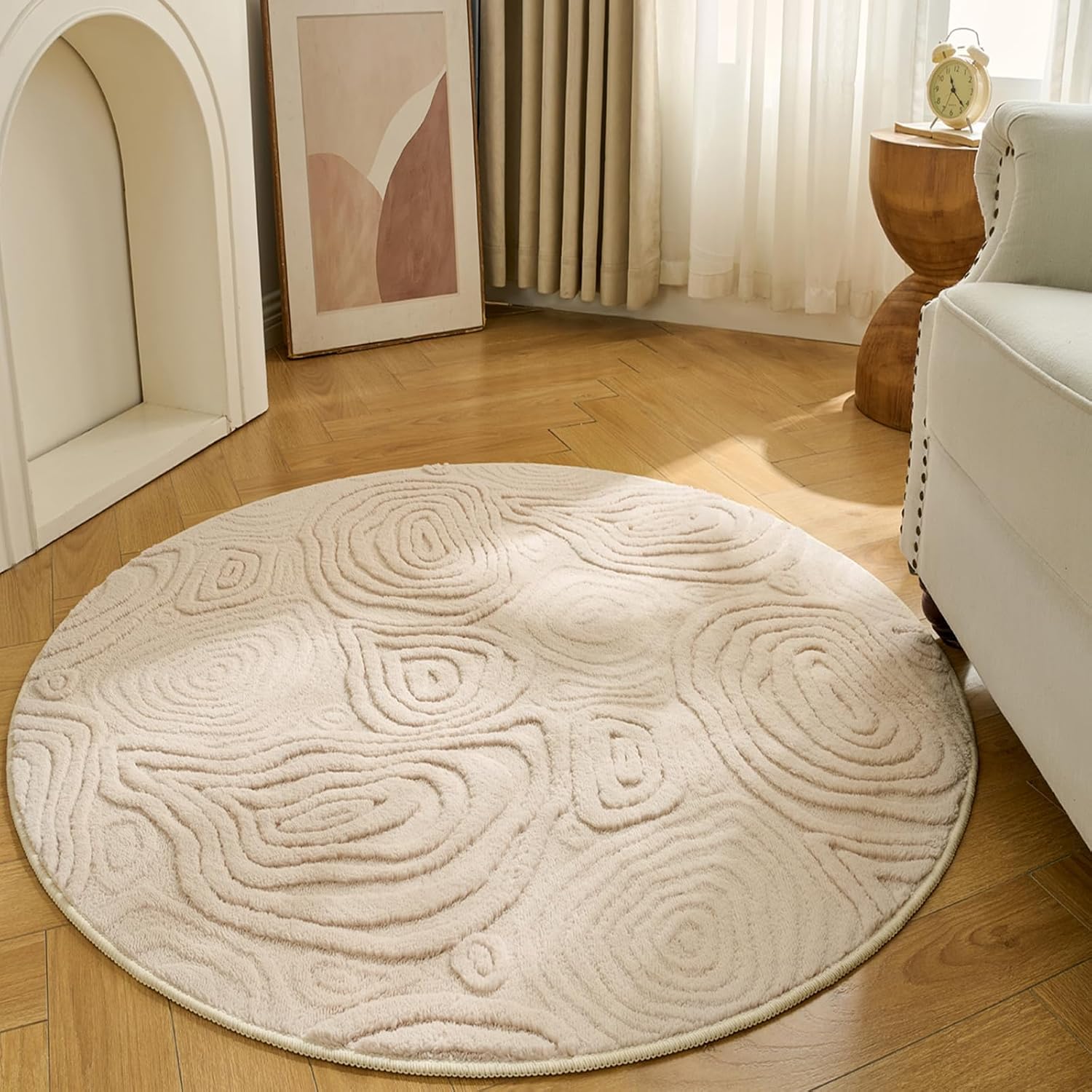 Soft Rug Nursery - พรมทรงกลมลายเรขาคณิต 3 มิติ – โพลีเอสเตอร์เนื้อนุ่มแบบสูง-ต่ำ ซักได้และกันลื่น