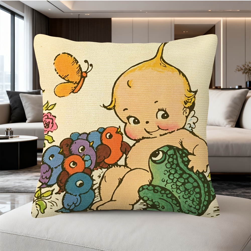 Baby Nursery Cushion - ปลอกหมอนอิงลายการ์ตูนกบเด็กน่ารัก ของตกแต่งห้องเด็ก ของขวัญ 40x40 ซม. ลายสัตว์ป่า