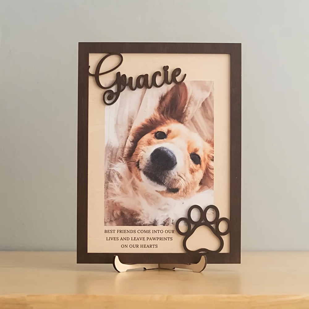 Photo Frame Baby - กรอบรูปไม้สำหรับสัตว์เลี้ยงแบบปรับแต่งได้พร้อมชื่อและวันที่ - ของขวัญที่ระลึกสำหรับสุนัขแบบตั้งโต๊ะแนวตั้ง