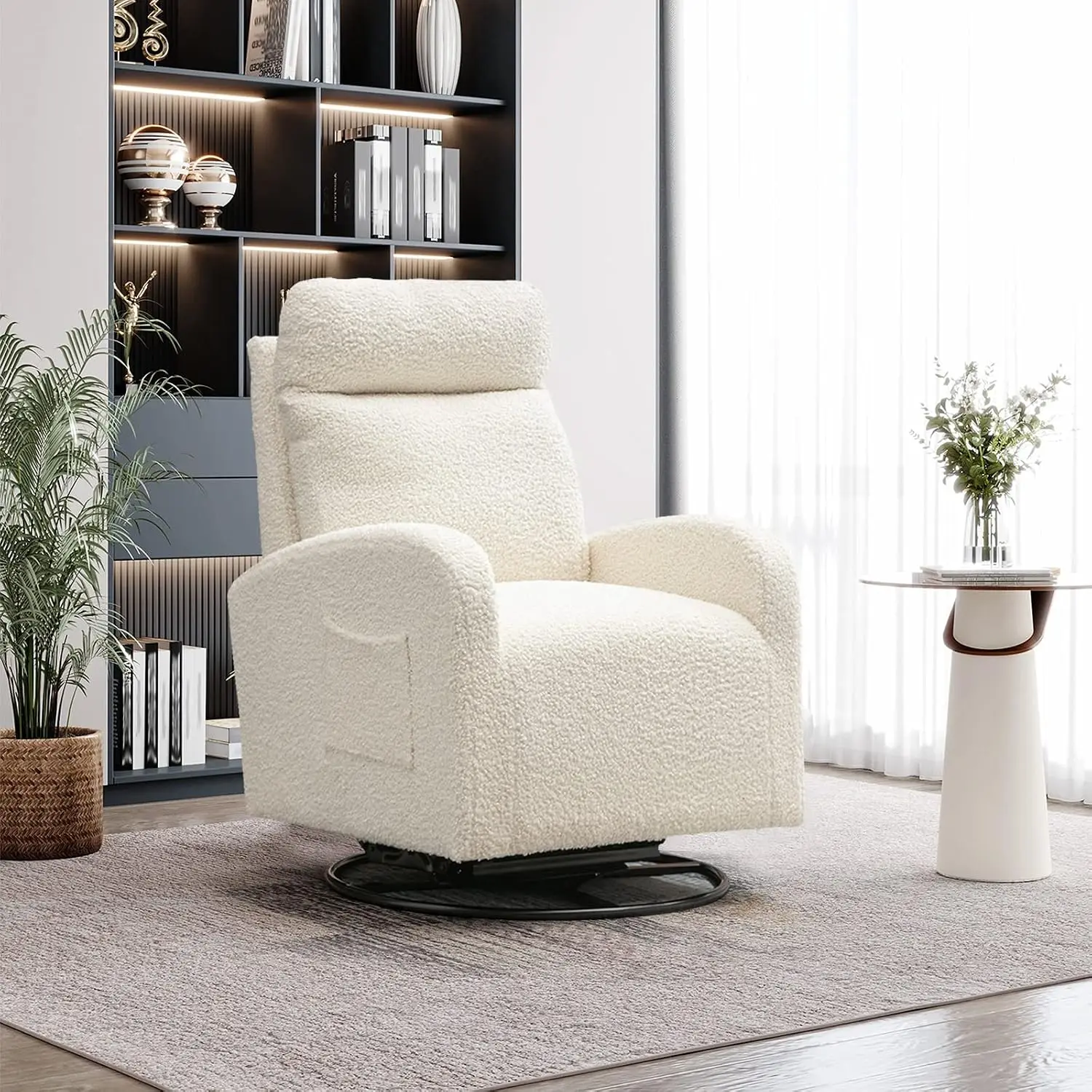 Baby Nursery Rocking Chair - เก้าอี้โยกหมุนทันสมัย, เก้าอี้โยกหุ้มเบาะสำหรับห้องเด็ก, เก้าอี้โยกพนักพิงสูงพร้อมที่วางแขนและพนักพิงด้านข้าง