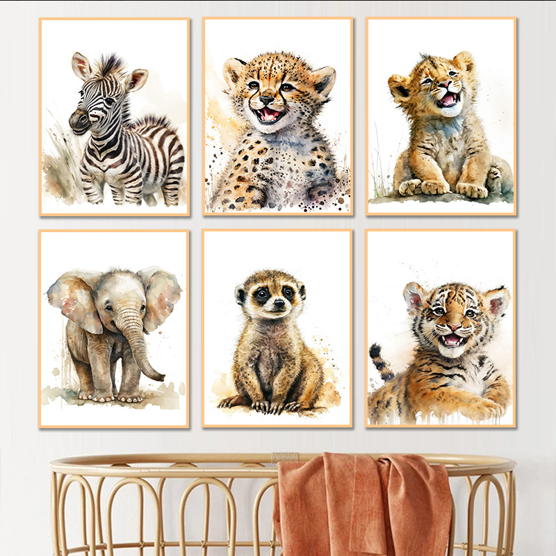 Baby Zebra Nursery - สีน้ำสัตว์ ลูกเสือชีตาห์ ยีราฟ ช้าง เมียร์แคท ม้าลาย