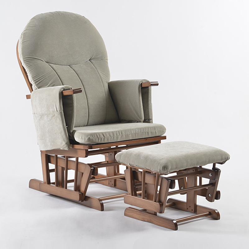Baby Nursery Rocking Chair - เก้าอี้โยกไม้สำหรับให้นมบุตรแบบปรับเอนได้ รุ่นโมเดิร์น พร้อมเบาะรองนั่งสำหรับคุณแม่ตั้งครรภ์และให้นมบุตร