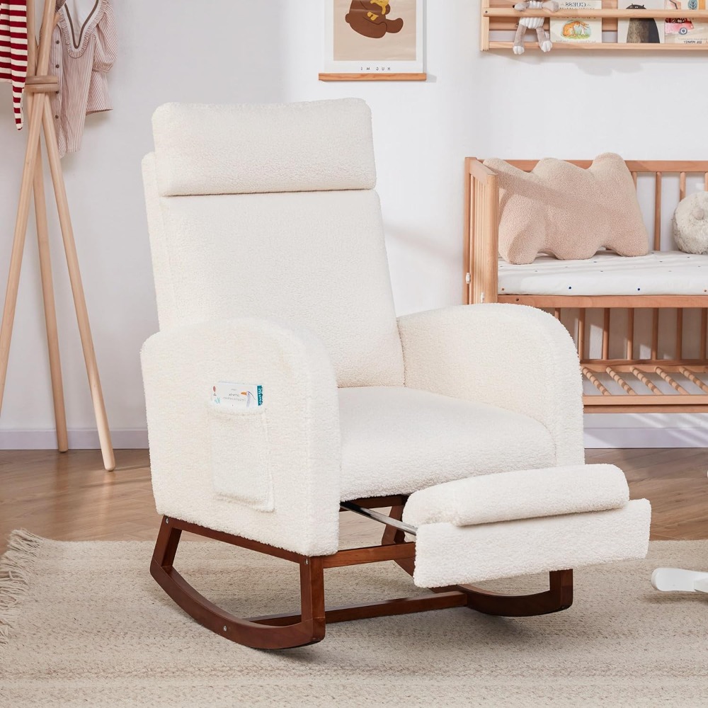 Baby Nursery Rocking Chair - เก้าอี้โยกเก้าอี้เนอสเซอรี่พร้อมพนักพิงสูง,เก้าอี้โยกเครื่องร่อน,เด็กทารกเครื่องร่อน Rocker, เก้าอี้พยาบาล Accent ห้องนั่งเล่น