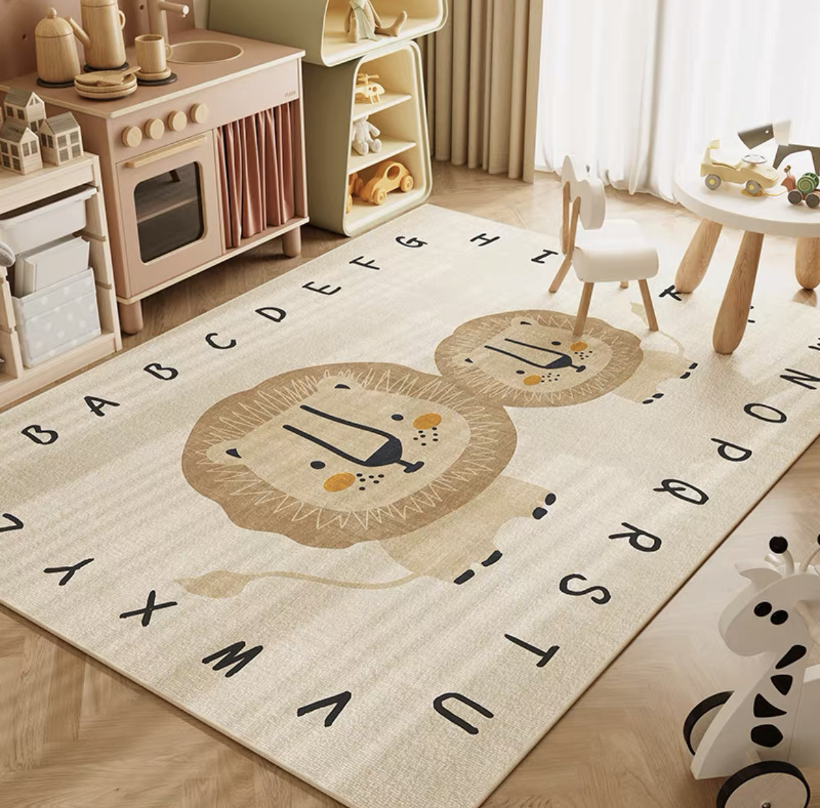 Soft Rug Nursery - VIKAMA แผ่นรองคลานลายการ์ตูนสิงโตสำหรับเด็ก ABC แผ่นรองคลานนุ่มกันลื่น ซักได้ พรมปูพื้นสำหรับเด็ก
