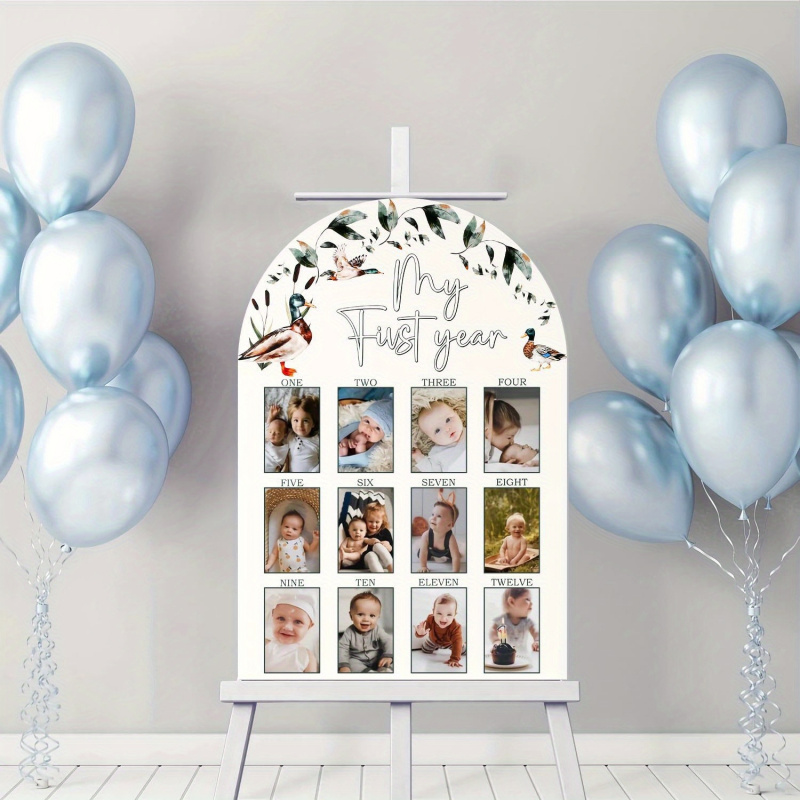 Baby Nursery Picture Frames - แผ่นไม้บันทึกภาพปีแรกของลูกเป็ดน้อย 1 ชิ้น, แผ่นบันทึกเหตุการณ์สำคัญ 12 เดือน