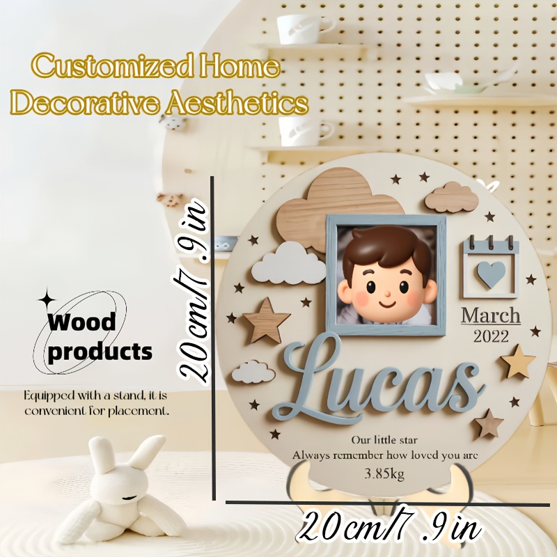 Baby Nursery Usa - กรอบรูปเด็กแบบสั่งทำพิเศษ, ป้ายไม้บันทึกวันเกิดพร้อมชื่อและวันที่, ของตกแต่งห้องเด็ก, ของขวัญที่ระลึกสำหรับเด็กแรกเกิด