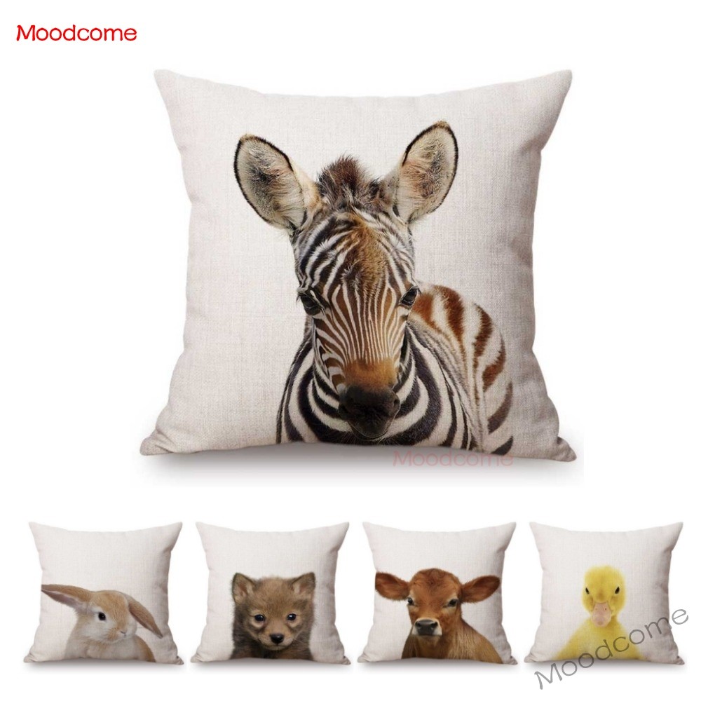 Baby Nursery Cushion - เด็กน่ารักการตั้งค่าเนอสเซอรี่ Art Baby Woodland สัตว์กระต่าย ZEBRA