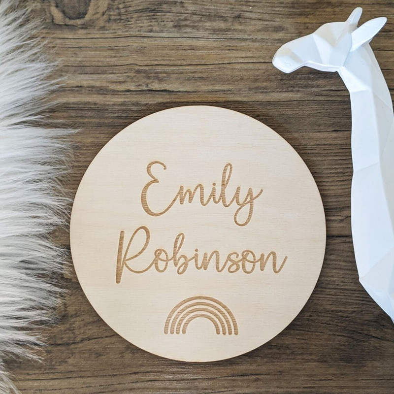 Baby Nursery Keepsake - ไม้แกะสลัก ป้ายชื่อเนอสเซอรี่ ปรับแต่ง rainbow Birth ประกาศ
