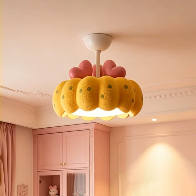 Baby Nursery Pink - โคมไฟเพดานห้องเด็กสไตล์ครีม โคมไฟ LED รูปฟักทองเรซิ่น แสงอบอุ่น สำหรับห้องเด็กอ่อน