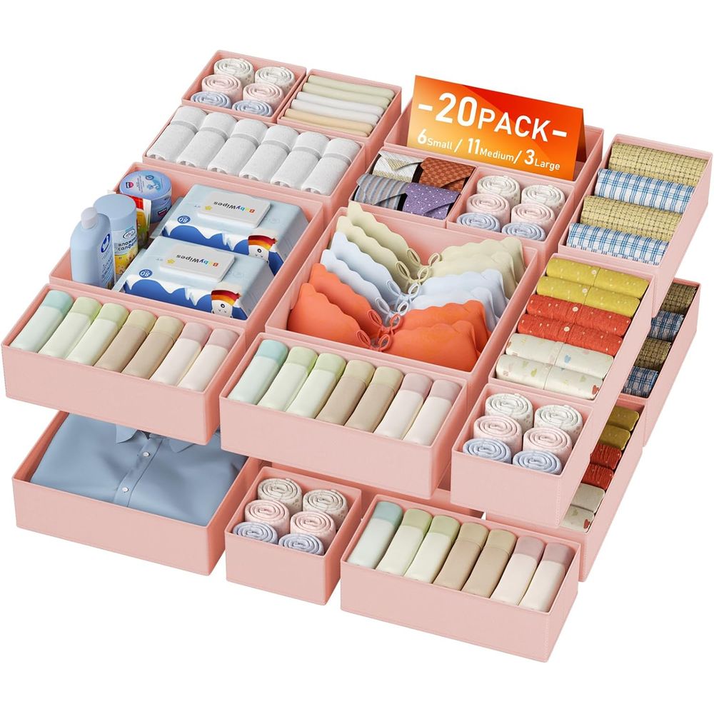 Baby Nursery Closet Organization - กล่องจัดระเบียบเสื้อผ้า 20 ชิ้น - กล่องจัดระเบียบและเก็บของเด็กแบบพับได้สำหรับลิ้นชัก ตู้เสื้อผ้า