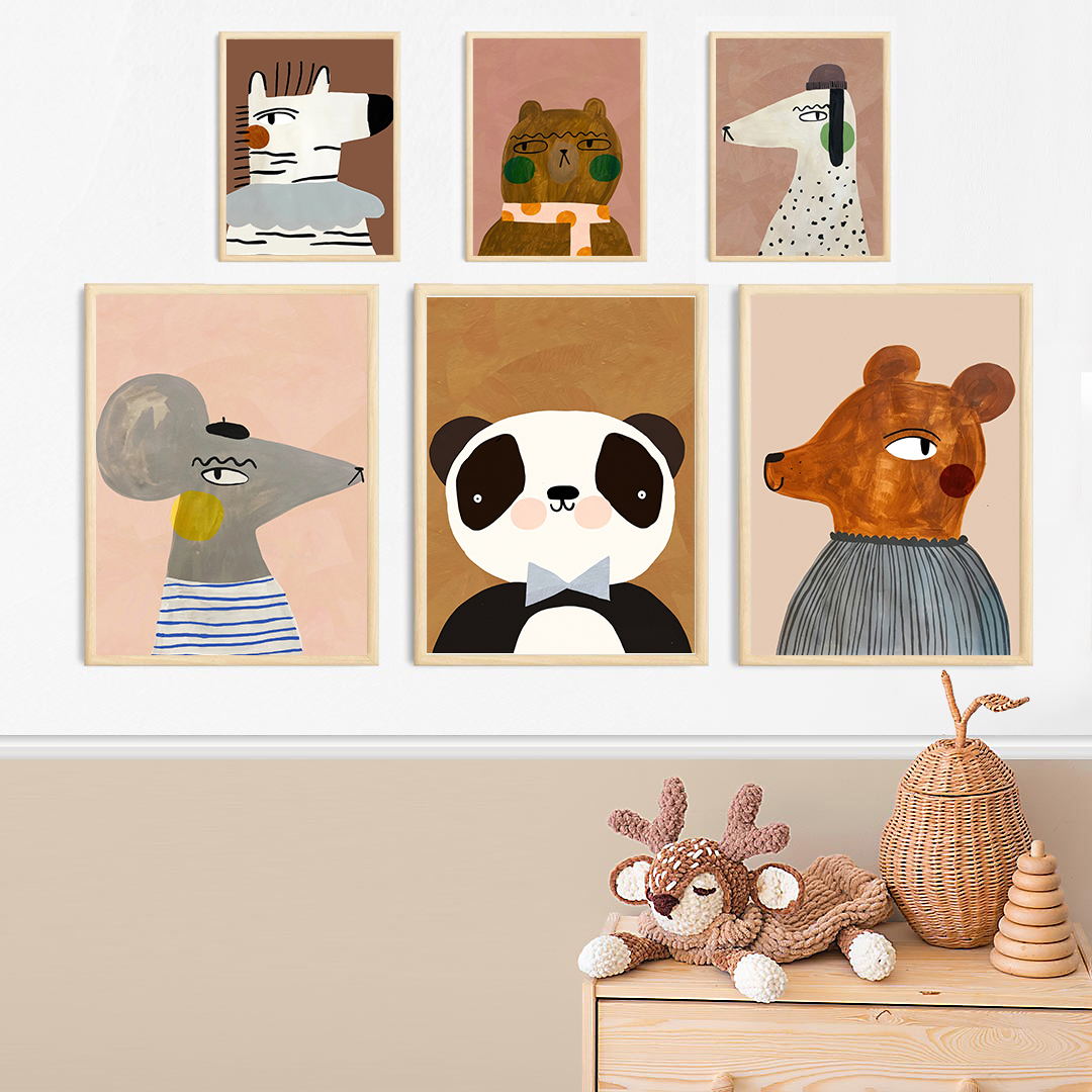 Baby Zebra Nursery - โปสเตอร์ตกแต่งห้องเด็ก ลายหนู กระต่าย หมี สุนัข แมว