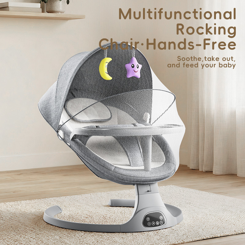 Baby Nursery Rocking Chair - เก้าอี้โยกเด็กไฟฟ้า, เก้าอี้โยกสำหรับทารกแรกเกิด, รีโมทคอนโทรลไร้สาย, เปลอเนกประสงค์พร้อมเบาะ, ของเล่น, ถาด