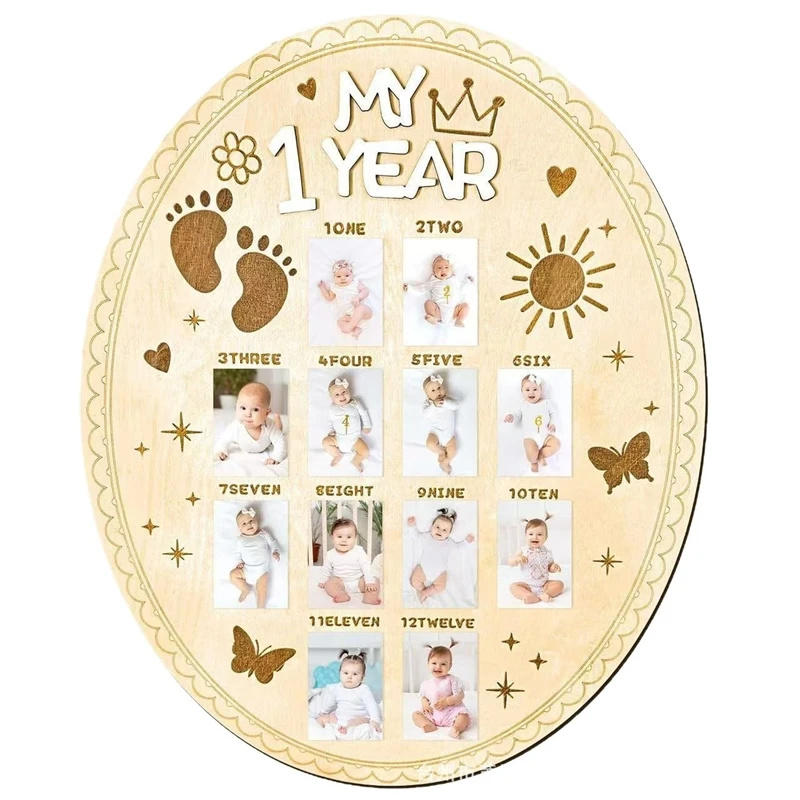 Baby Nursery Keepsake - ป้ายไม้สำหรับถ่ายภาพเด็กแรกเกิด บันทึกความทรงจำรายเดือน แผ่นป้ายเลขเดือนสำหรับตกแต่งโต๊ะในห้องเด็ก ของขวัญสำหรับงานเลี้ยงฉลองทารก ของขวัญวันเกิด