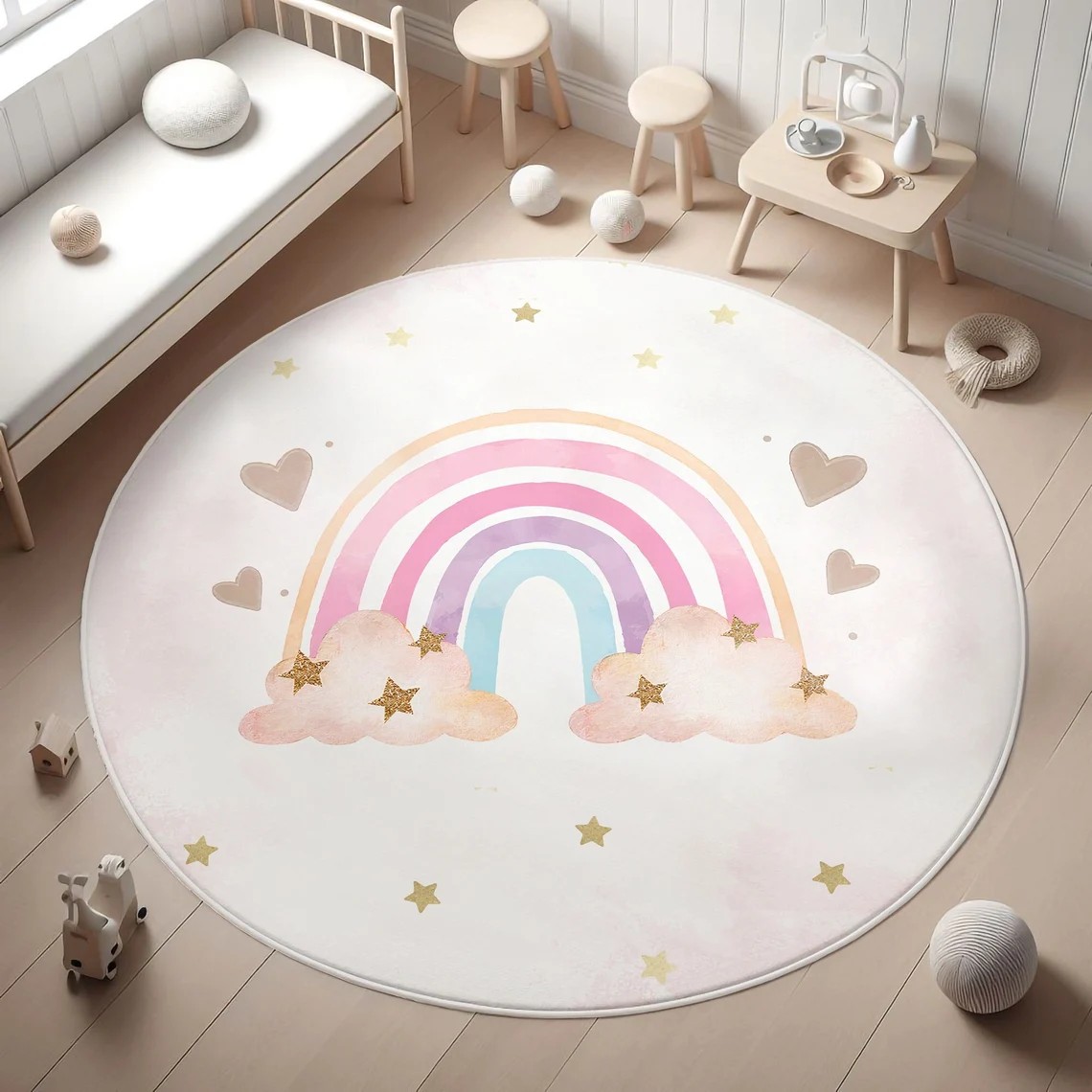Soft Rug Nursery - พรมเด็กเรนโบว์คิดส์, พรมเด็กเรนโบว์คิดส์ลายหัวใจ พรมนุ่มซักได้ ไม่ลื่น เสื่อปูพื้นห้องเด็กผู้หญิง เสื่อเล่นในห้องเด็กอ่อน