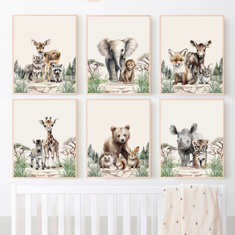 Baby Nursery Picture Frames - 1 ชิ้น (ไม่มีกรอบ) ช้าง ยีราฟ หมี