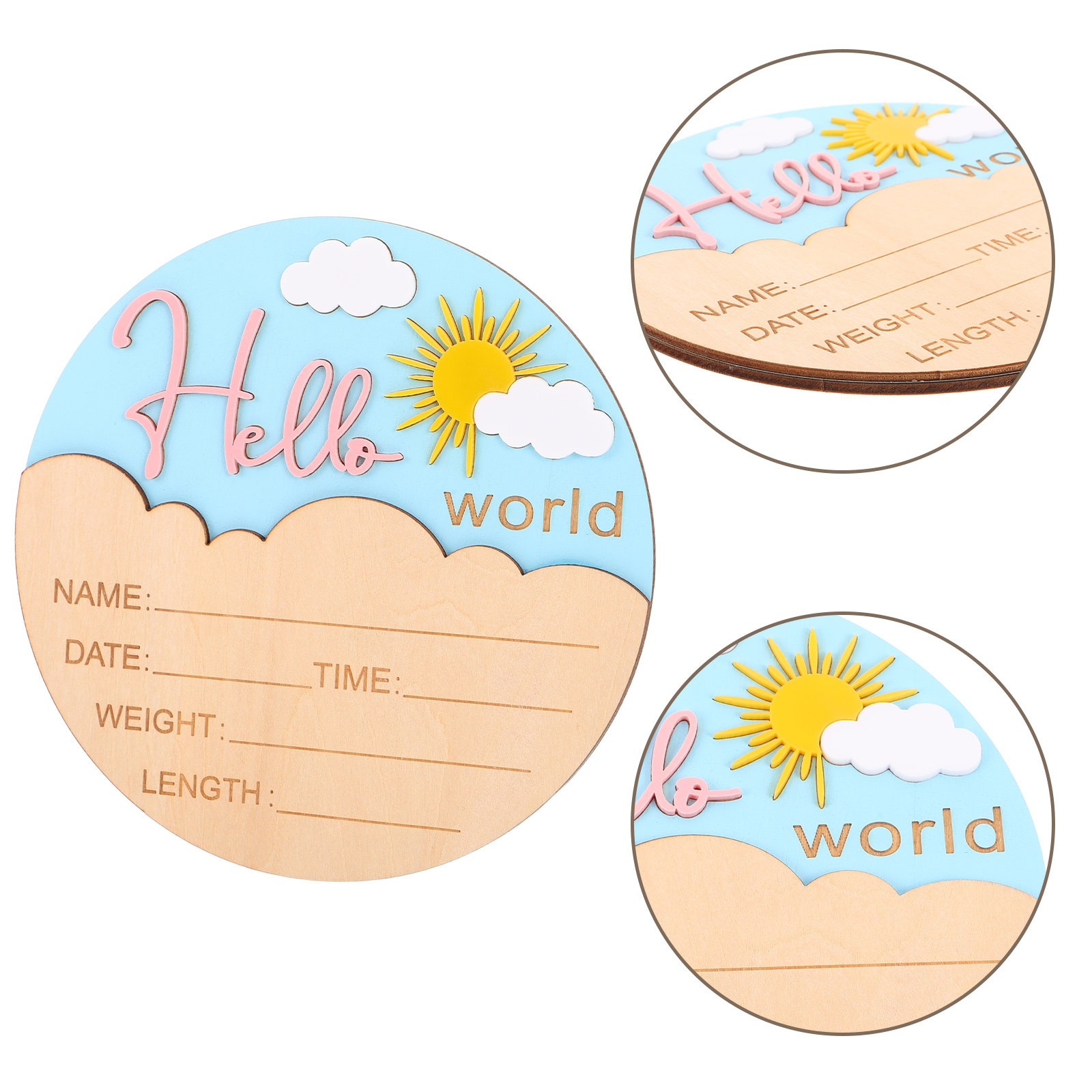 Baby Nursery Keepsake - ป้ายประกาศการเกิดเด็กแรกเกิดทำจากไม้ ป้ายชื่อเด็กทรงกลมสำหรับงานเลี้ยงต้อนรับทารก อุปกรณ์ประกอบฉากถ่ายรูปในห้องเด็ก ของที่ระลึกสำหรับทารกแรกเกิด