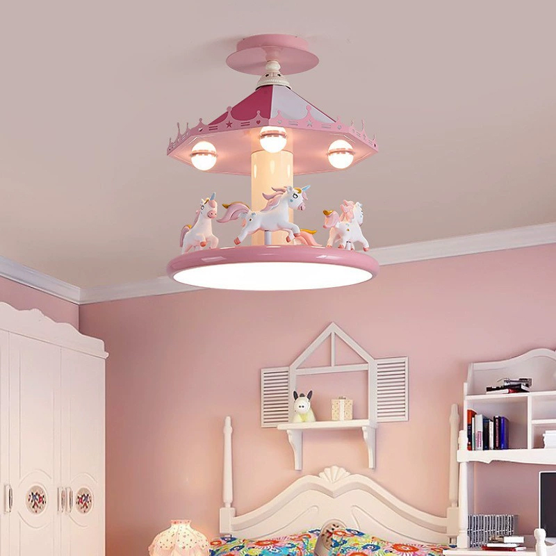 Baby Nursery Pink - โคมไฟเพดานห้องเจ้าหญิง ห้องนอนเด็กผู้หญิง โคมไฟรูปม้าหมุนสีชมพู ไฟ LED โรแมนติก