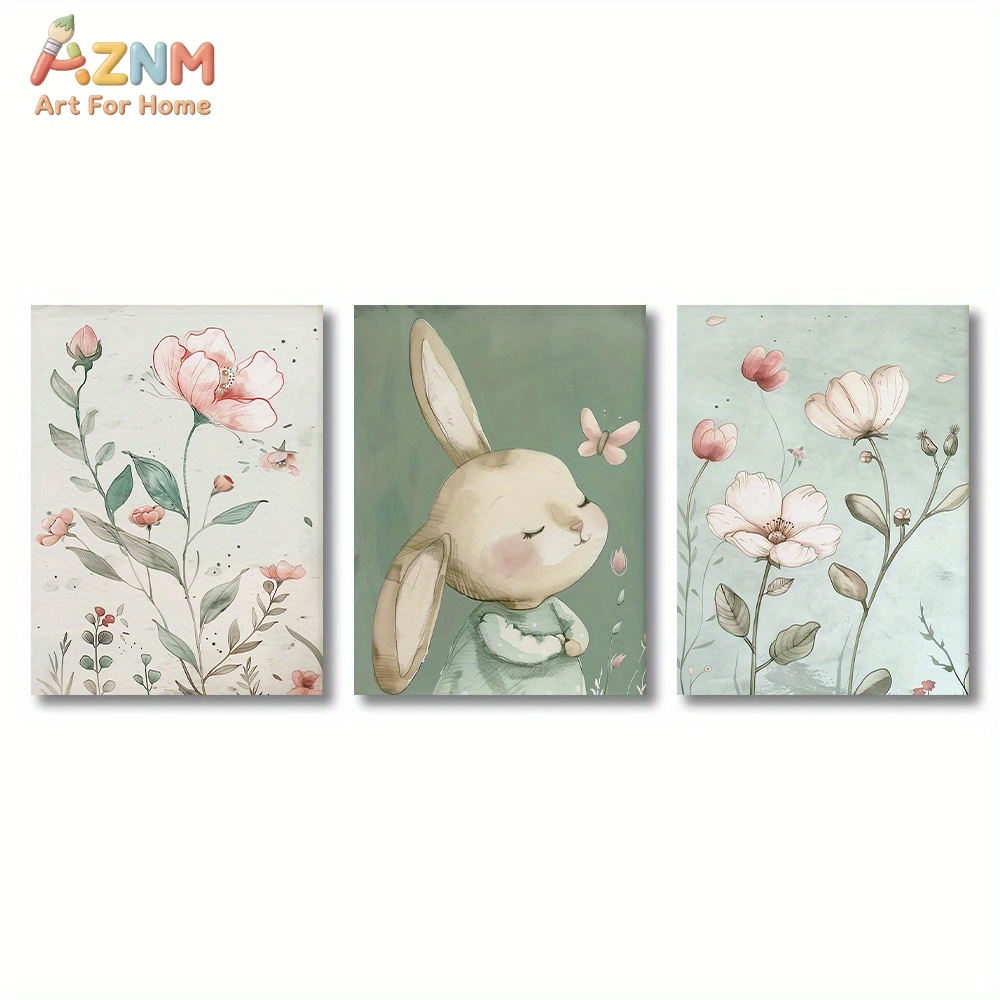 3 ชิ้น ภาพพิมพ์บนผ้าใบลายกระต่ - Baby Nursery Picture Frames บทวิจารณ์และราคา