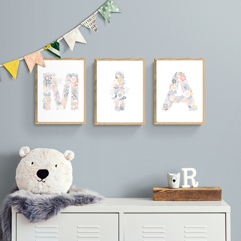 ภาพพิมพ์บนผ้าใบลายดอกไม้ ตัวอั - Baby Nursery Pink บทวิจารณ์และราคา