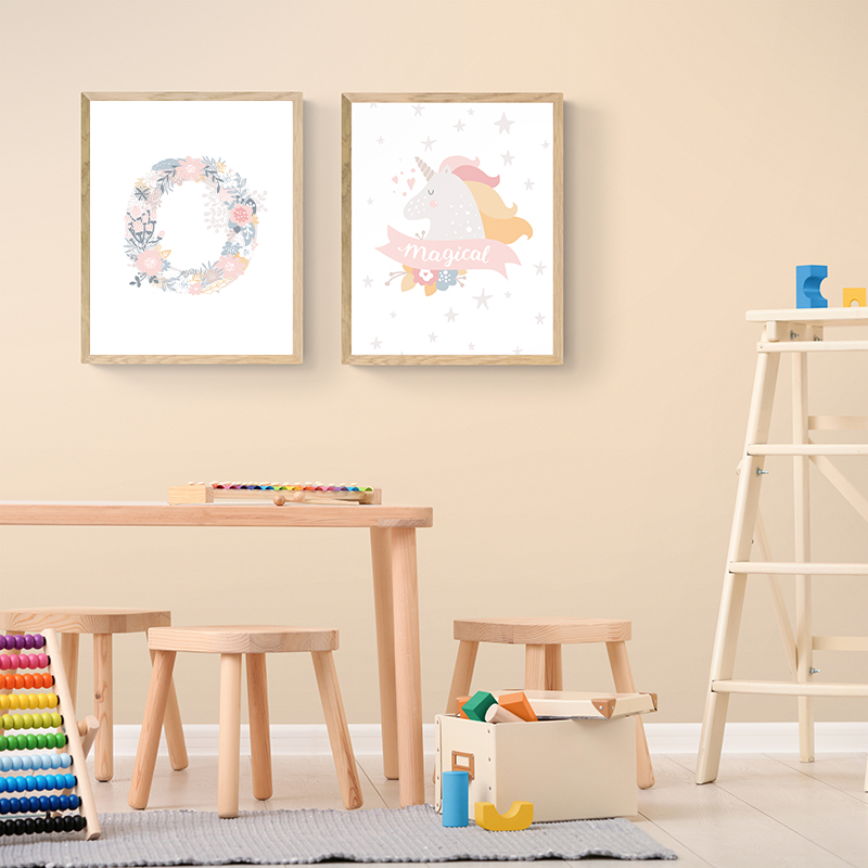 ภาพพิมพ์บนผ้าใบลายดอกไม้ ตัวอั - Baby Nursery Pink บทวิจารณ์และราคา