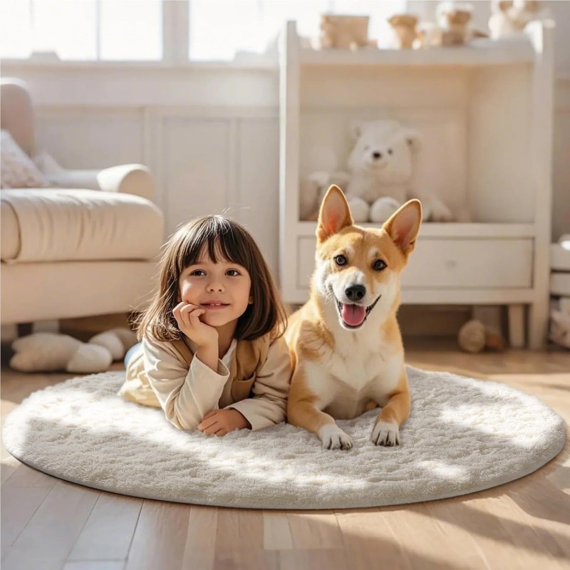 พรมกลมสีครีมขาว นุ่มฟู ขนยาว ส - Soft Rug Nursery บทวิจารณ์และราคา