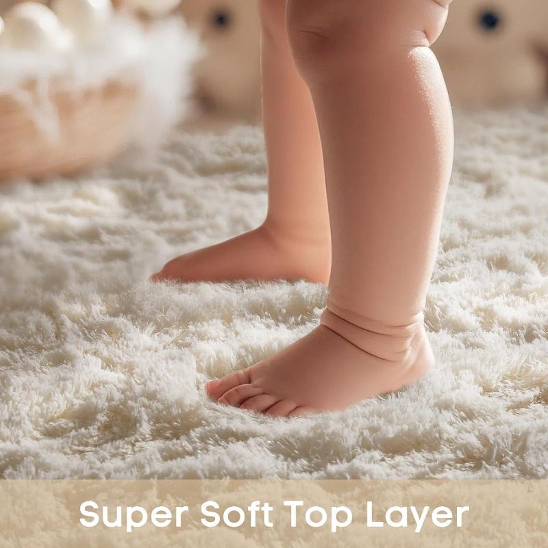 พรมกลมสีครีมขาว นุ่มฟู ขนยาว ส - Soft Rug Nursery บทวิจารณ์และราคา