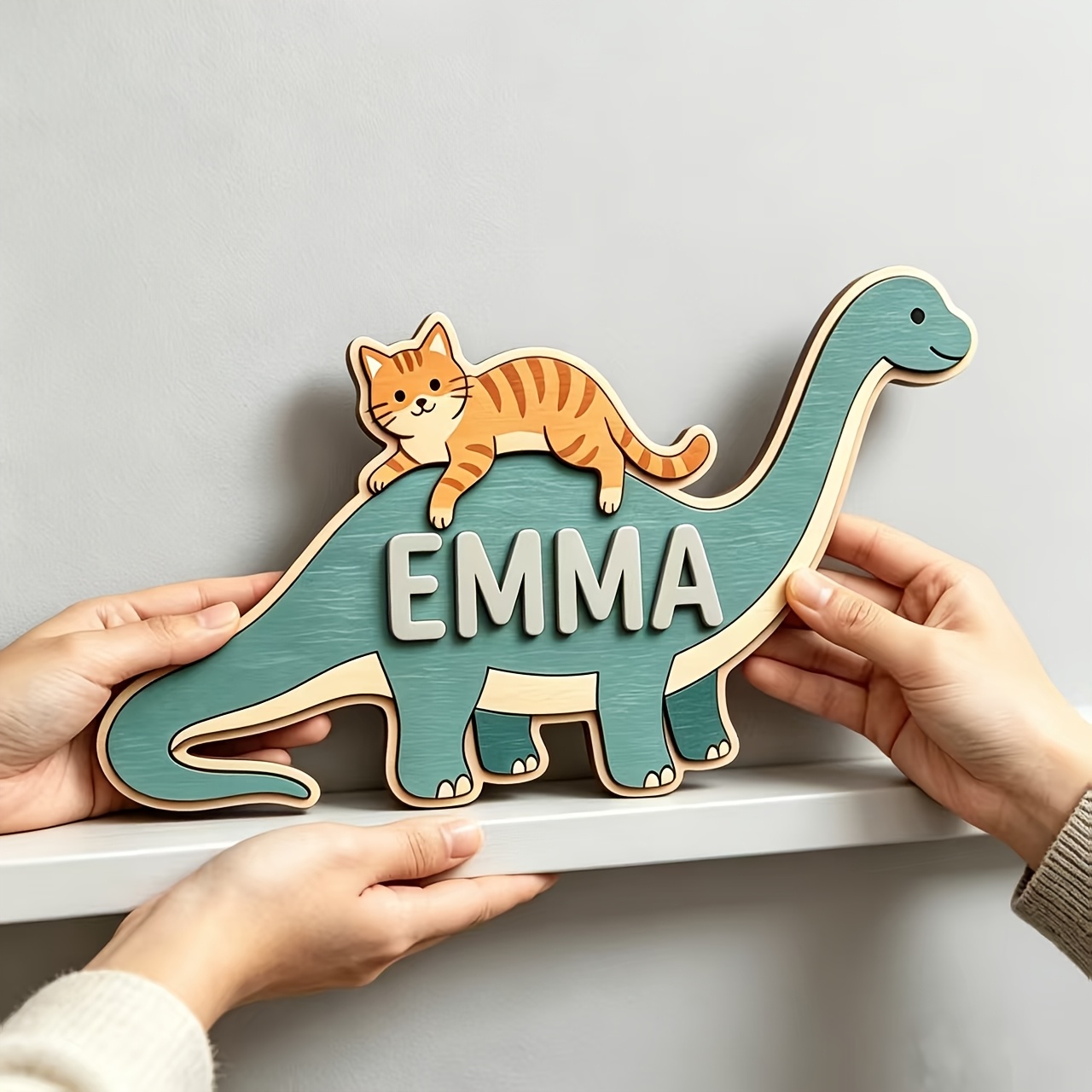 ป้ายชื่อห้องรูปแมวขี่ไดโนเสาร์ - Baby Nursery Usa บทวิจารณ์และราคา