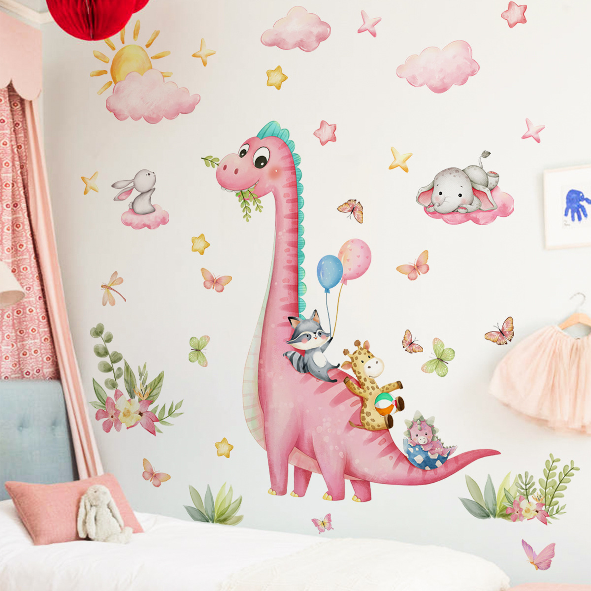 การ์ตูนขนาดใหญ่ไดโนเสาร์สีชมพู - Baby Nursery Pink บทวิจารณ์และราคา