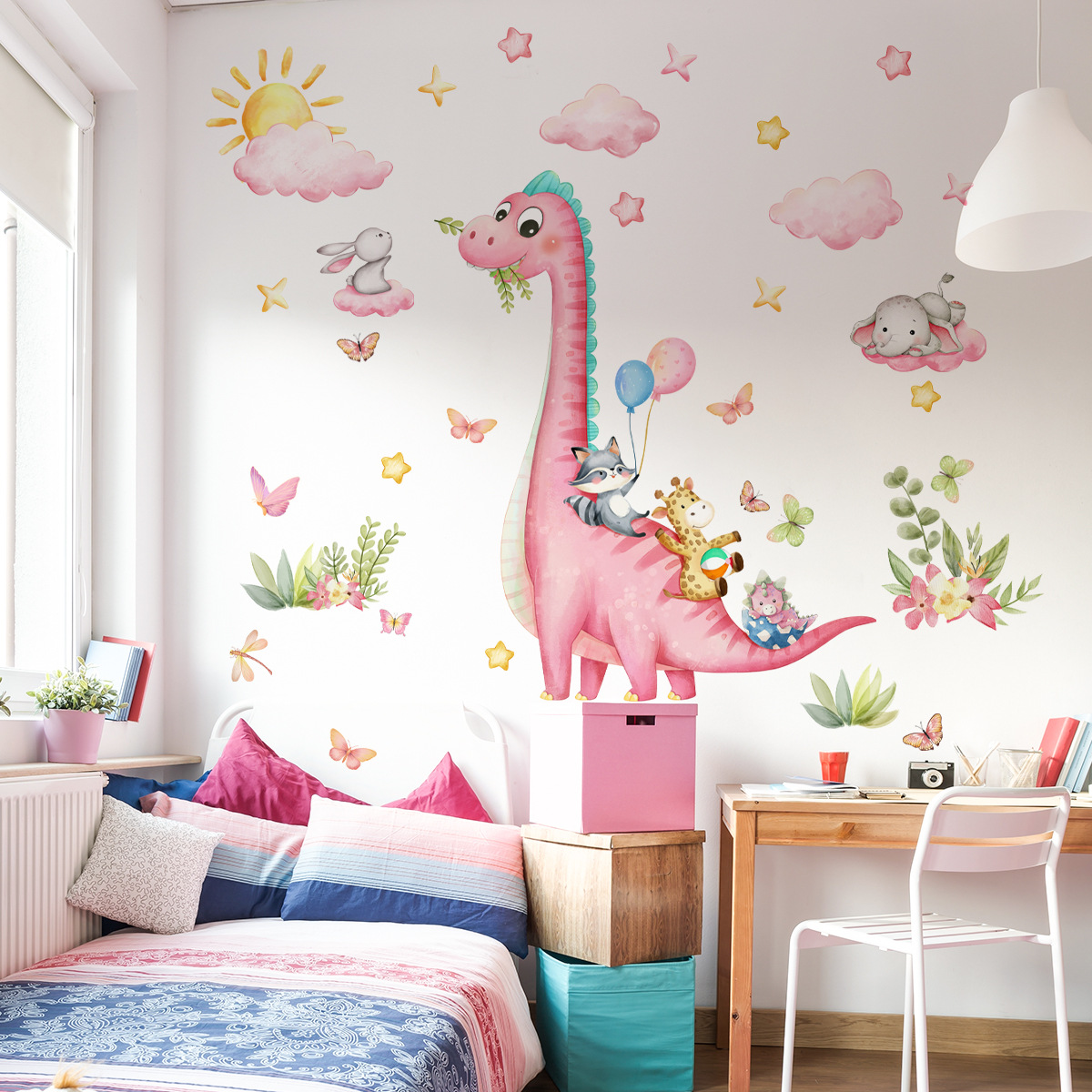 การ์ตูนขนาดใหญ่ไดโนเสาร์สีชมพู - Baby Nursery Pink บทวิจารณ์และราคา