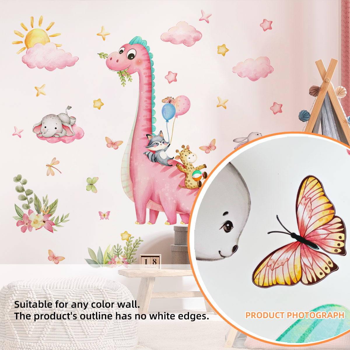 การ์ตูนขนาดใหญ่ไดโนเสาร์สีชมพู - Baby Nursery Pink บทวิจารณ์และราคา