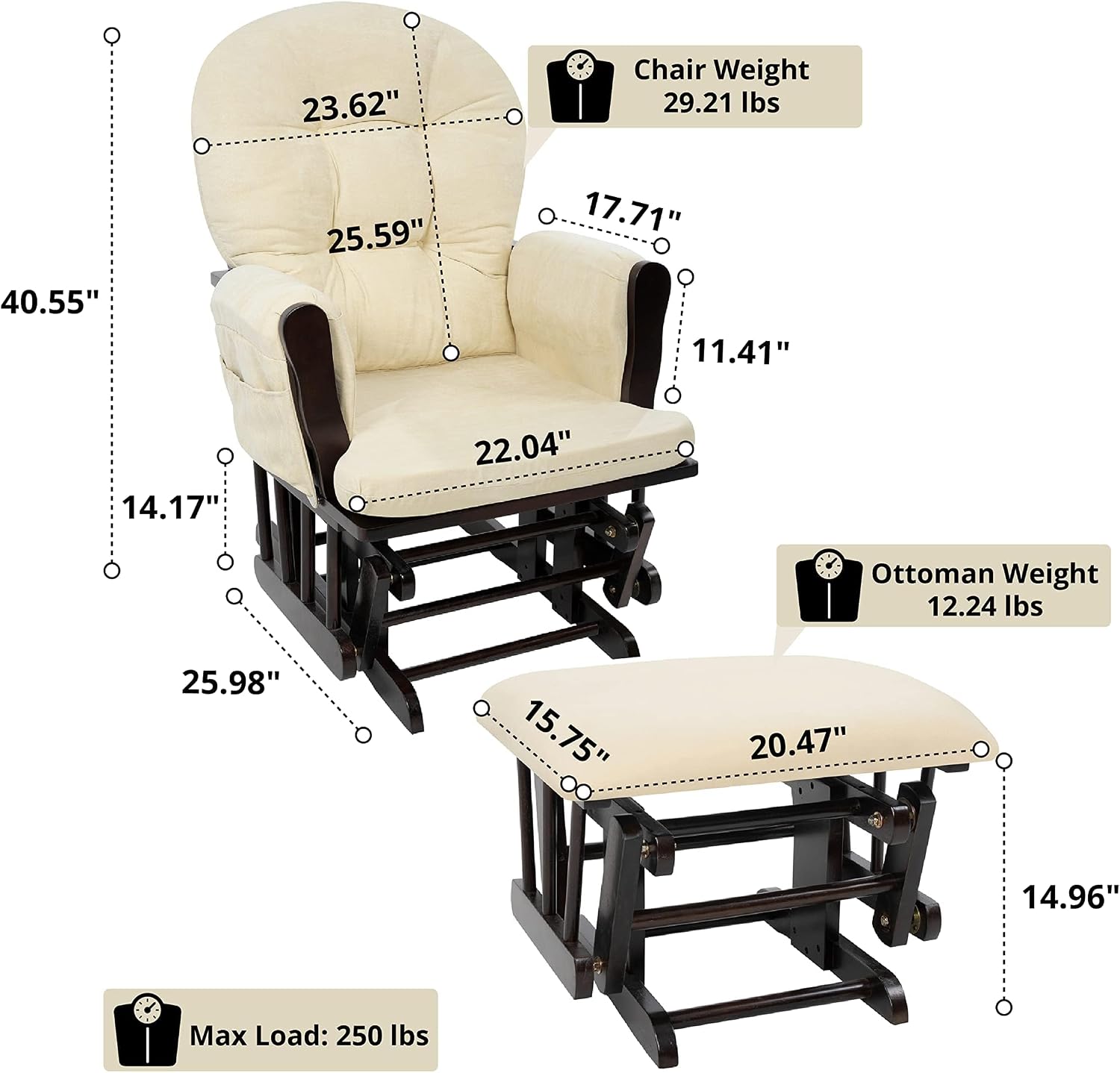เก้าอี้โยกในร่มหุ้มเบาะพร้อมออ - Baby Nursery Rocking Chair บทวิจารณ์และราคา