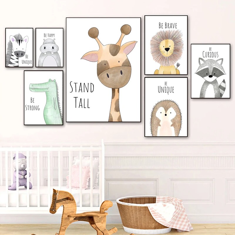 ภาพวาดสัตว์การ์ตูนบนผ้าใบ โปสเ - Baby Zebra Nursery บทวิจารณ์และราคา