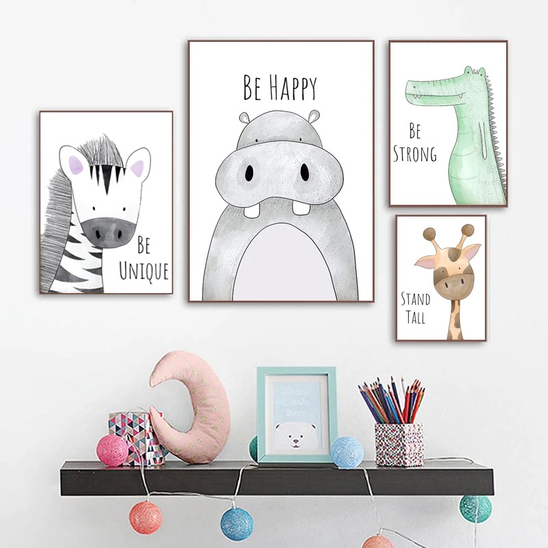 ภาพวาดสัตว์การ์ตูนบนผ้าใบ โปสเ - Baby Zebra Nursery บทวิจารณ์และราคา