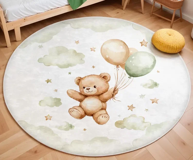 พรมกลมลายหมีบอลลูนสีชมพู ตกแต่ - Soft Rug Nursery บทวิจารณ์และราคา