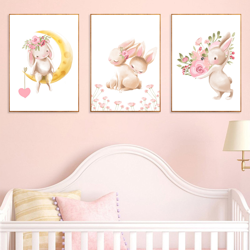ลายพิมพ์สัตว์กระต่าย โปสเตอร์ด - Baby Nursery Pink บทวิจารณ์และราคา