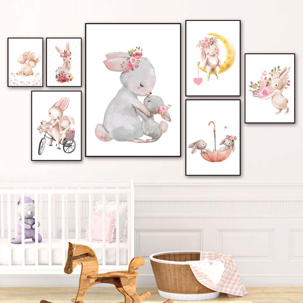 ลายพิมพ์สัตว์กระต่าย โปสเตอร์ด - Baby Nursery Pink บทวิจารณ์และราคา