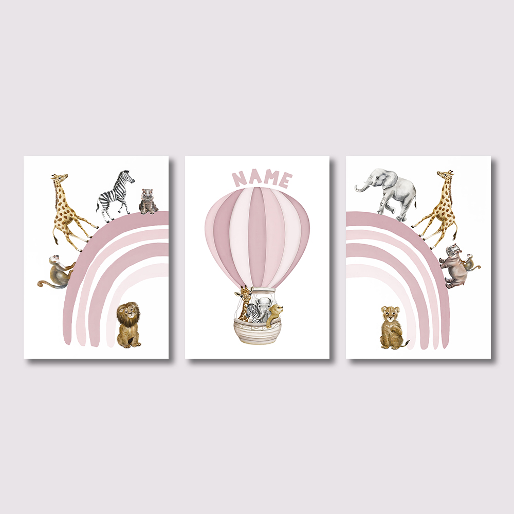 ภาพพิมพ์ผ้าแคนวาสลายสัตว์ซาฟาร - Baby Nursery Pink บทวิจารณ์และราคา