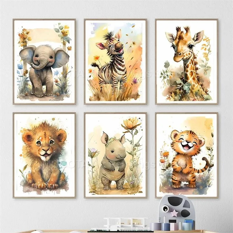 สีน้ำสิงโตยีราฟเสือช้างม้าลายเ - Baby Zebra Nursery บทวิจารณ์และราคา