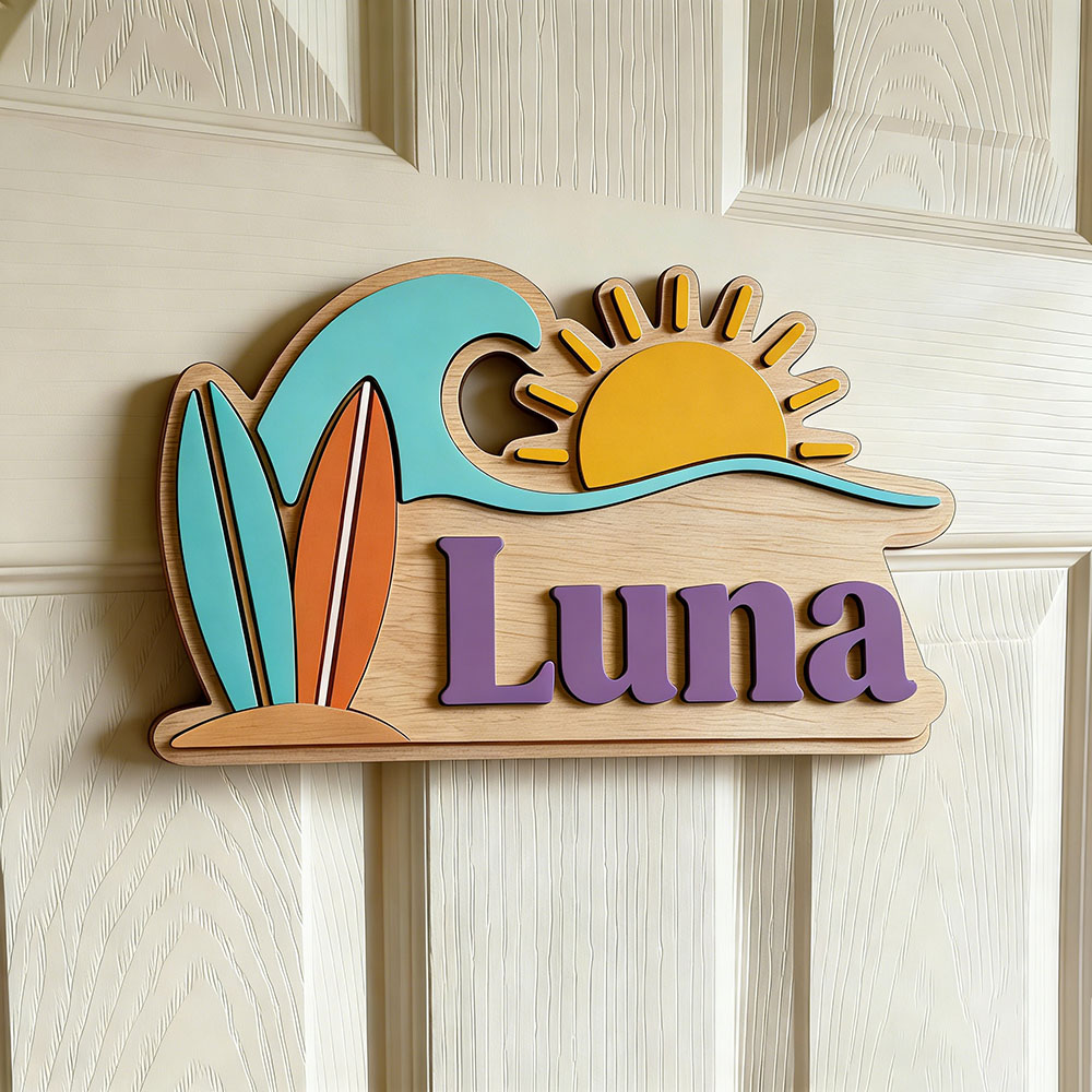 ป้ายประตูไม้ลายคลื่นชายหาดแบบก - Baby Nursery Usa บทวิจารณ์และราคา