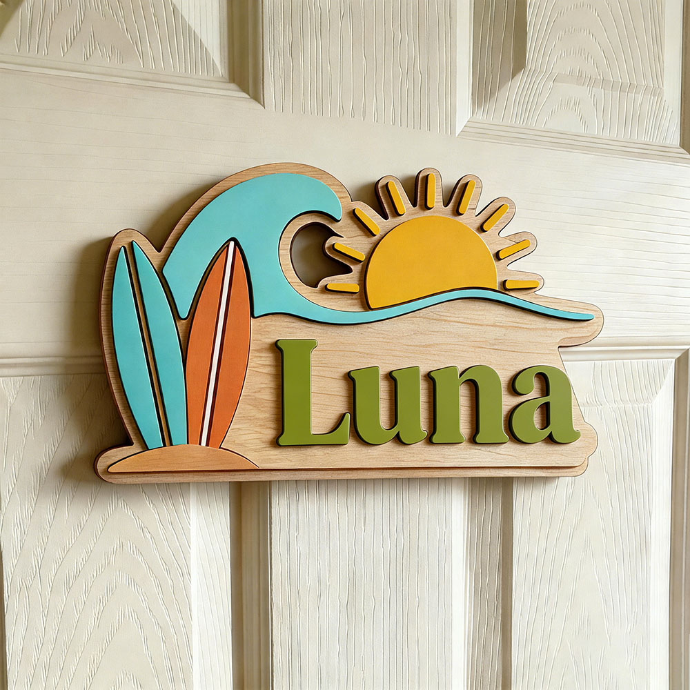 ป้ายประตูไม้ลายคลื่นชายหาดแบบก - Baby Nursery Usa บทวิจารณ์และราคา