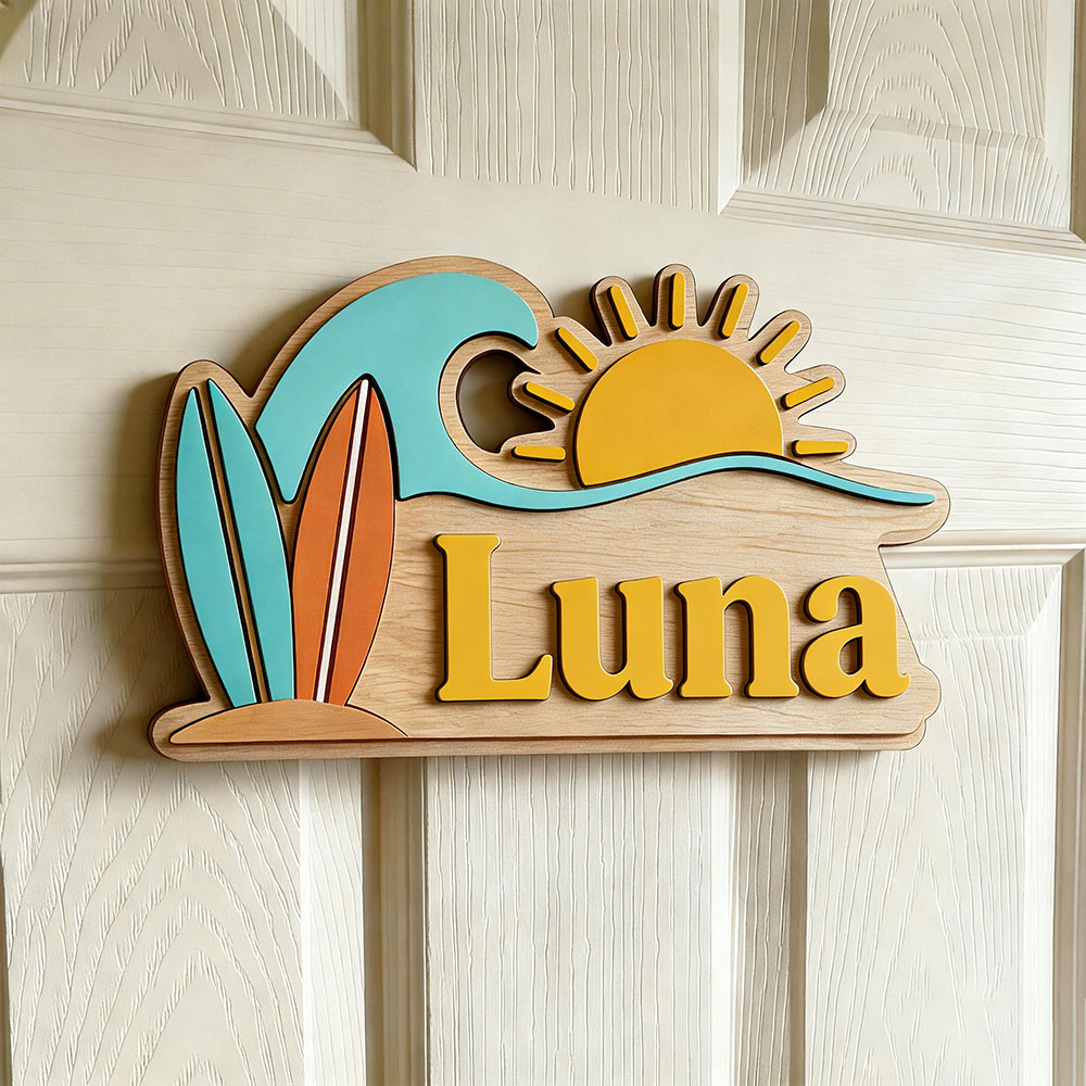 ป้ายประตูไม้ลายคลื่นชายหาดแบบก - Baby Nursery Usa บทวิจารณ์และราคา