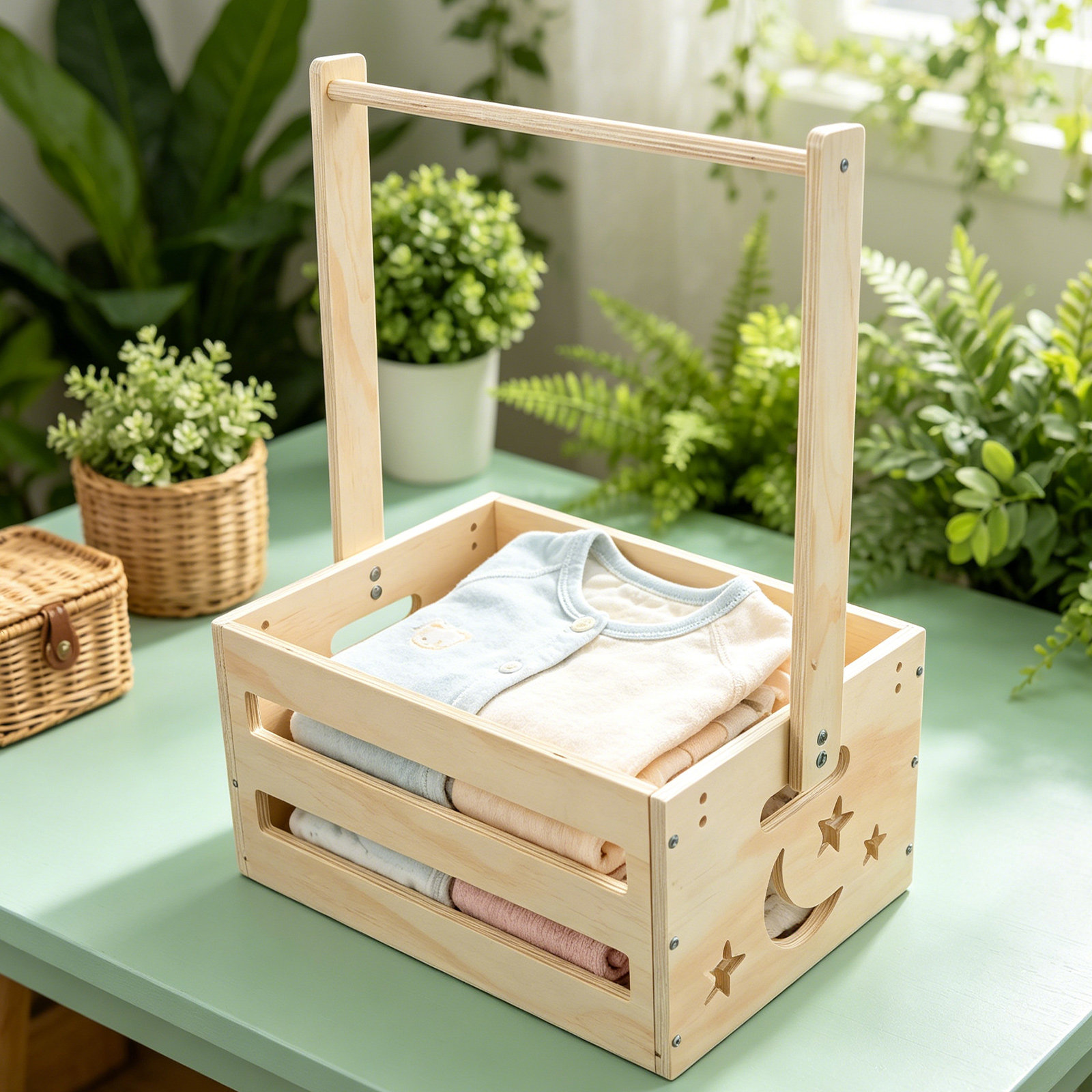ตะกร้าผ้าไม้แบบพกพา กล่องเก็บเ - Baby Nursery Closet Organization บทวิจารณ์และราคา