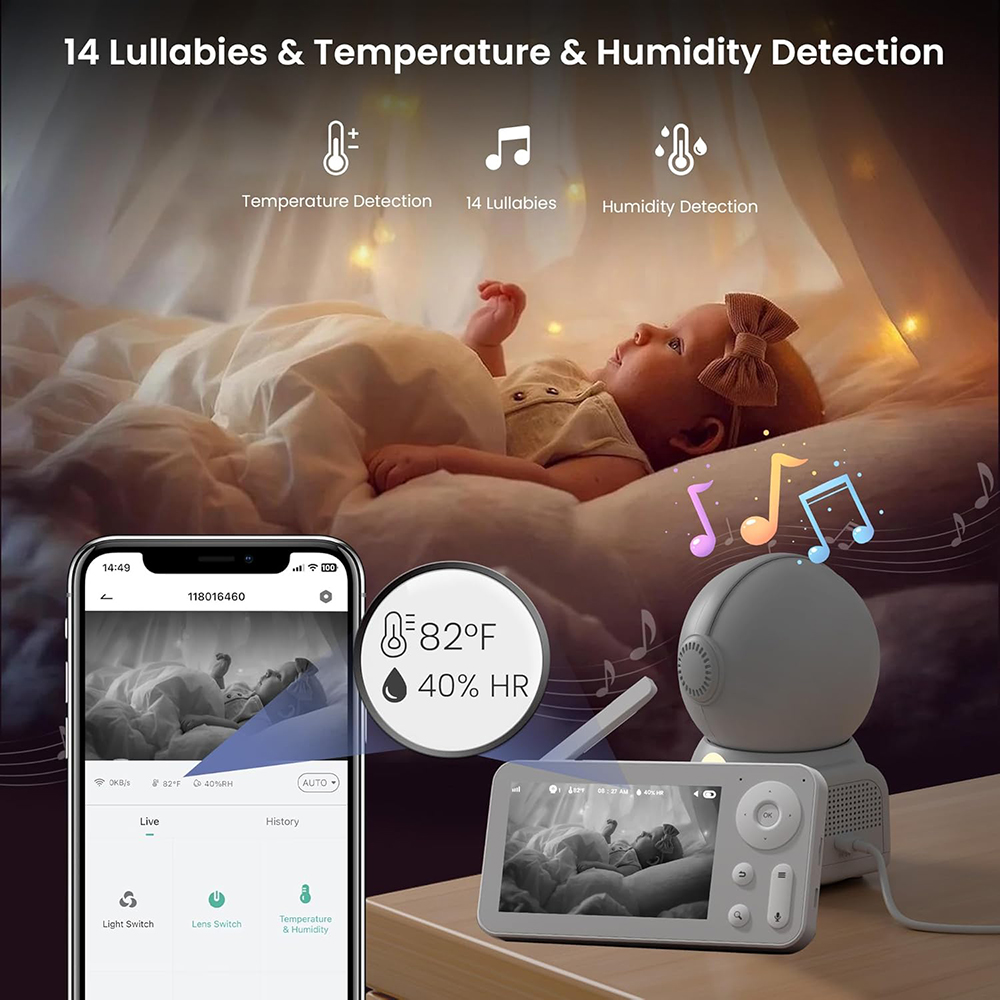 2K Baby Monitor พร้อม 2 กล้องแ - Baby Nursery Light บทวิจารณ์และราคา